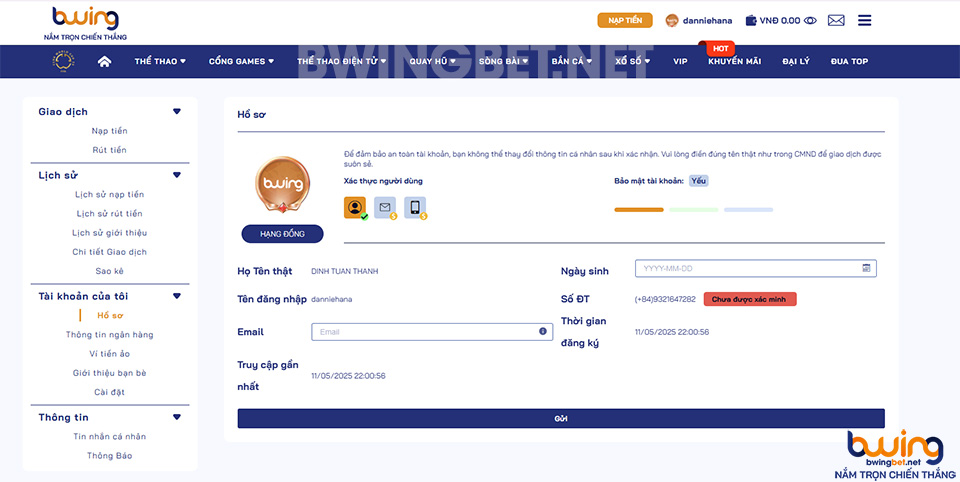 Cập nhật thông tin với hệ thống Bwing để rút tiền dễ dàng hơn
